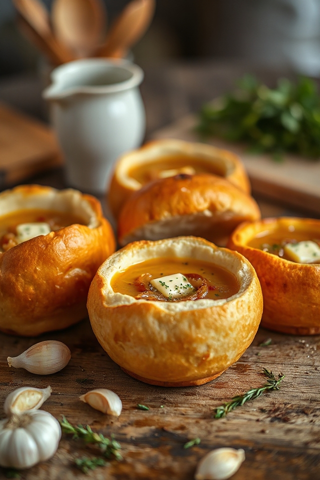 onion soup in bread bowls