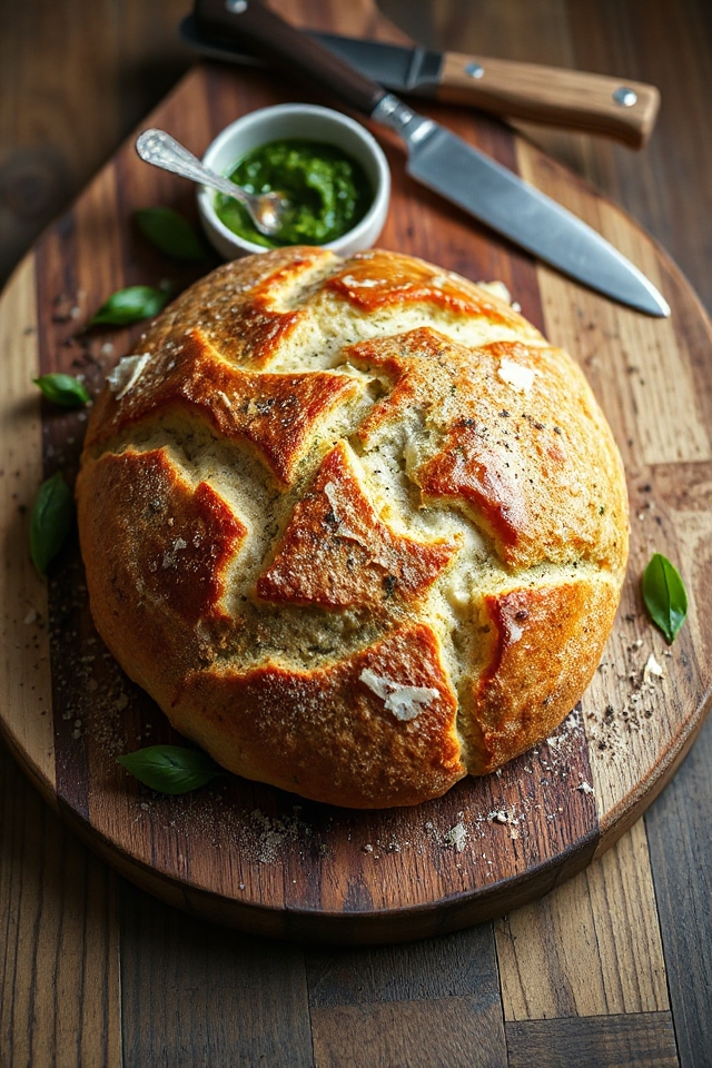 pesto infused sourdough bread