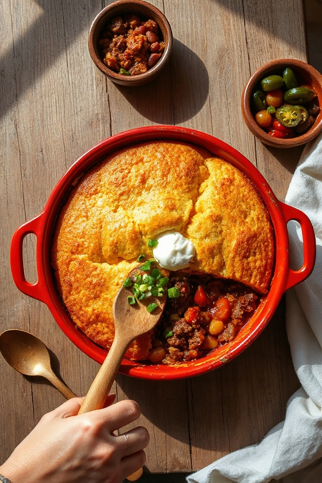 sourdough cornbread chili bake